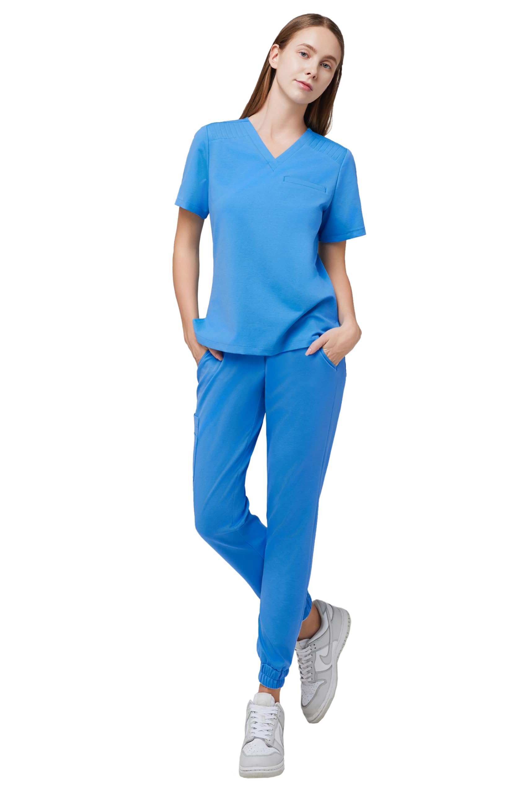 Zenir Women's Medical Scrub Uniform Sets Top and Pants S-5XL w/Pockets - ZN Stretch Fabric